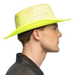 Bildspel - Cowboyhatt med Strass UV Neongul