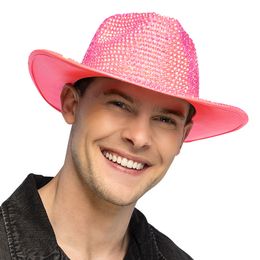 Bildspel - Cowboyhatt med Strass UV Neonrosa