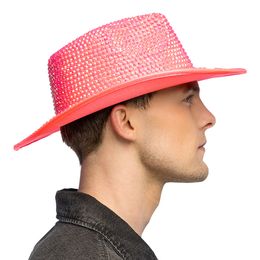 Bildspel - Cowboyhatt med Strass UV Neonrosa