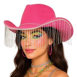 Lysbildefremvisning - Cowboyhat Lyserød med Strass