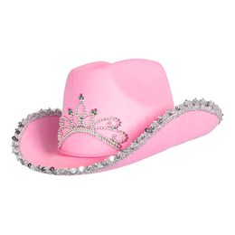 Lysbildefremvisning - Cowboyhatt rosa med tiara for barn