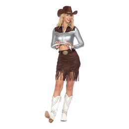 Cowgirl med Kjol Silver/Brun Deluxe Maskeraddräkt
