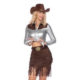 Bildspel - Cowgirl med Kjol Silver/Brun Deluxe Maskeraddräkt