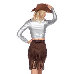 Bildspel - Cowgirl med Kjol Silver/Brun Deluxe Maskeraddräkt