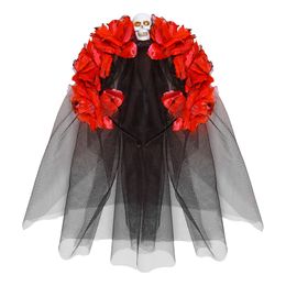 Day of the Dead Diadem med Röda Rosor