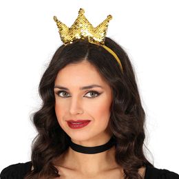 Lysbildefremvisning - Hårbøjle Krone med Pailletter Guld