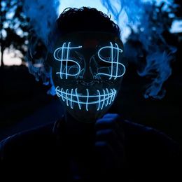 Lysbildefremvisning - El Wire Dollarsign LED Maske