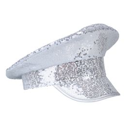 Hopeinen paljettikapteenilakki