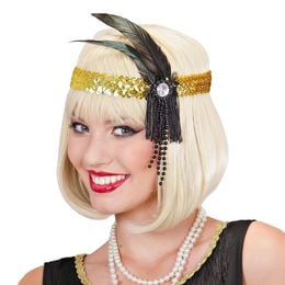 Bildspel - Flapper Pannband med Fjädrar Guld