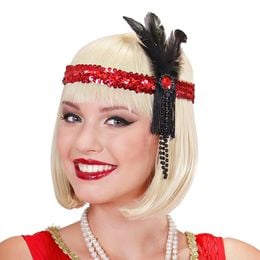 Bildspel - Flapper Pannband med Fjädrar Röd