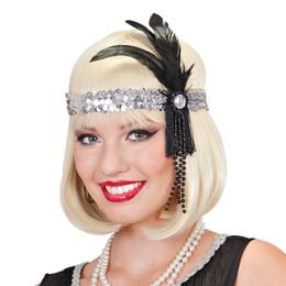 Bildspel - Flapper Pannband med Fjädrar Silver