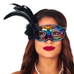 Bildspel - Flerfärgad Ansiktsmask med Fjäder