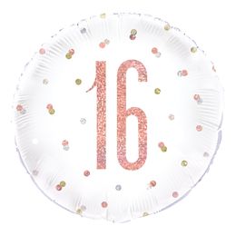 Folieballong 16 Hvit/Roségull Prikkete
