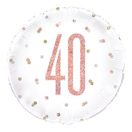 Folieballong 40 Hvit/Roségull Prikkete