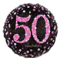 Folieballong 50 Happy Birthday Rosa Sparkling