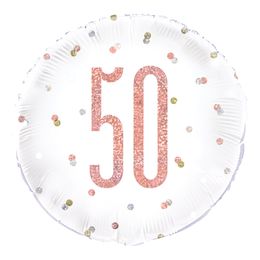 Folieballong 50 Vit/Roséguld Prickig