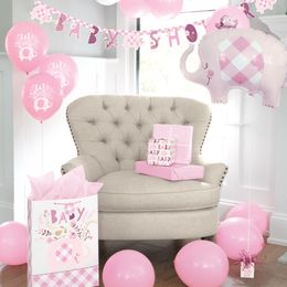 Bildspel - Folieballong Baby Shower Rosa Elefant