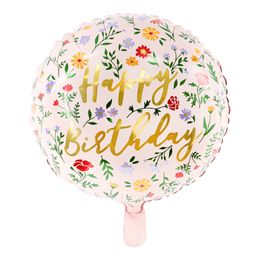 Folieballon "Happy Birthday" Blomster