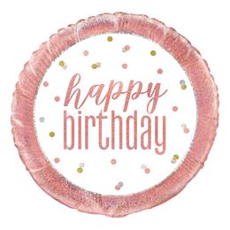 Folieballong Happy Birthday Vit/Roséguld