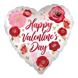 Folieballong Happy Valentines Day Blomster