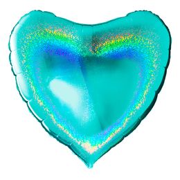 Bildspel - Folieballong Hjärta Glitter Turkos