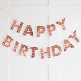 Bildspel - Girlang Happy Birthday Fringe Roséguld