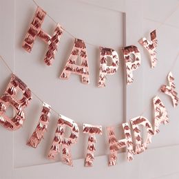 Bildspel - Girlang Happy Birthday Fringe Roséguld
