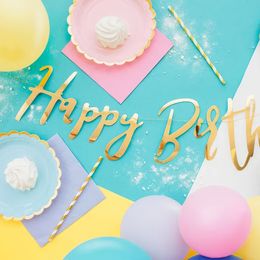 Lysbildefremvisning - Guirlande Happy Birthday Guld Metallic