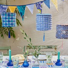 Lysbildefremvisning - Girlander i stoff Blå Mosaikk