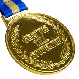 Bildspel - Guldmedalj Grattis Till Studenten med Blågult Band