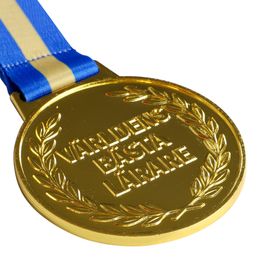 Bildspel - Guldmedalj Världens Bästa Lärare med Blågult Band