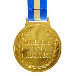 Guldmedalj Världens Bästa Mamma med Blågult Band