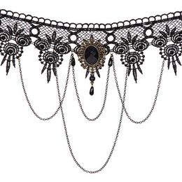 Lysbildefremvisning - Halskæde Choker Sort med Kæder