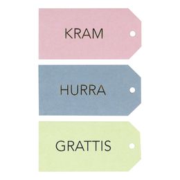 Hängetiketter Grattis/Kram/Hurra