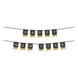 Happy New Year Guirlande Sort/Guld