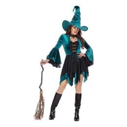 Häxa Klänning Sammet Grön Maskeraddräkt