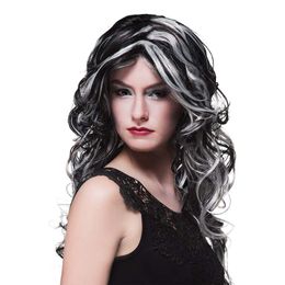 Heks Svart/Hvit Lang Parykk