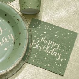 Bildspel - Kaffeservetter Happy Birthday Grön/Guld