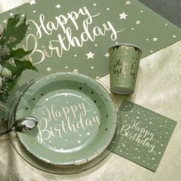 Bildspel - Kaffeservetter Happy Birthday Grön/Guld