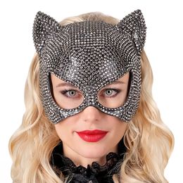 Katt Halvmask med Strass