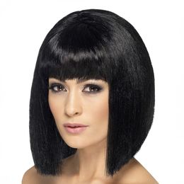 Kokett Svart Peruk med Lugg