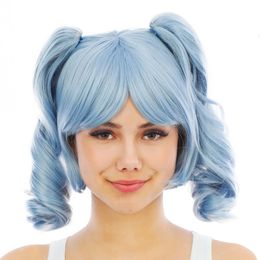 Kort Blå Peruk med Avtagbara Tofsar