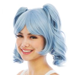 Bildspel - Kort Blå Peruk med Avtagbara Tofsar