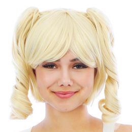 Kort Blond Peruk med Avtagbara Tofsar