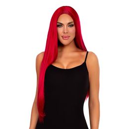 Lång Rak Röd Deluxe Peruk