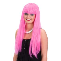 Lång Rosa Peruk med Lugg