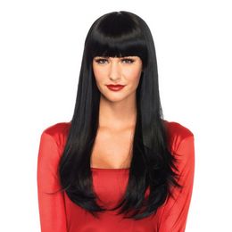 Lång Svart Deluxe Peruk med Hellugg