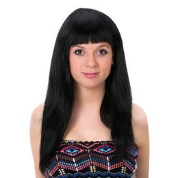 Pitkä Musta Peruukki Otsatukalla