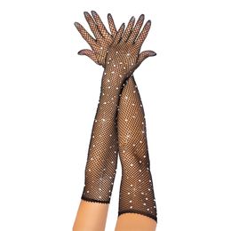 Långa Svarta Operahandskar med Stenar