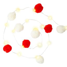 LED Guirlande Pompoms Rød/Hvid